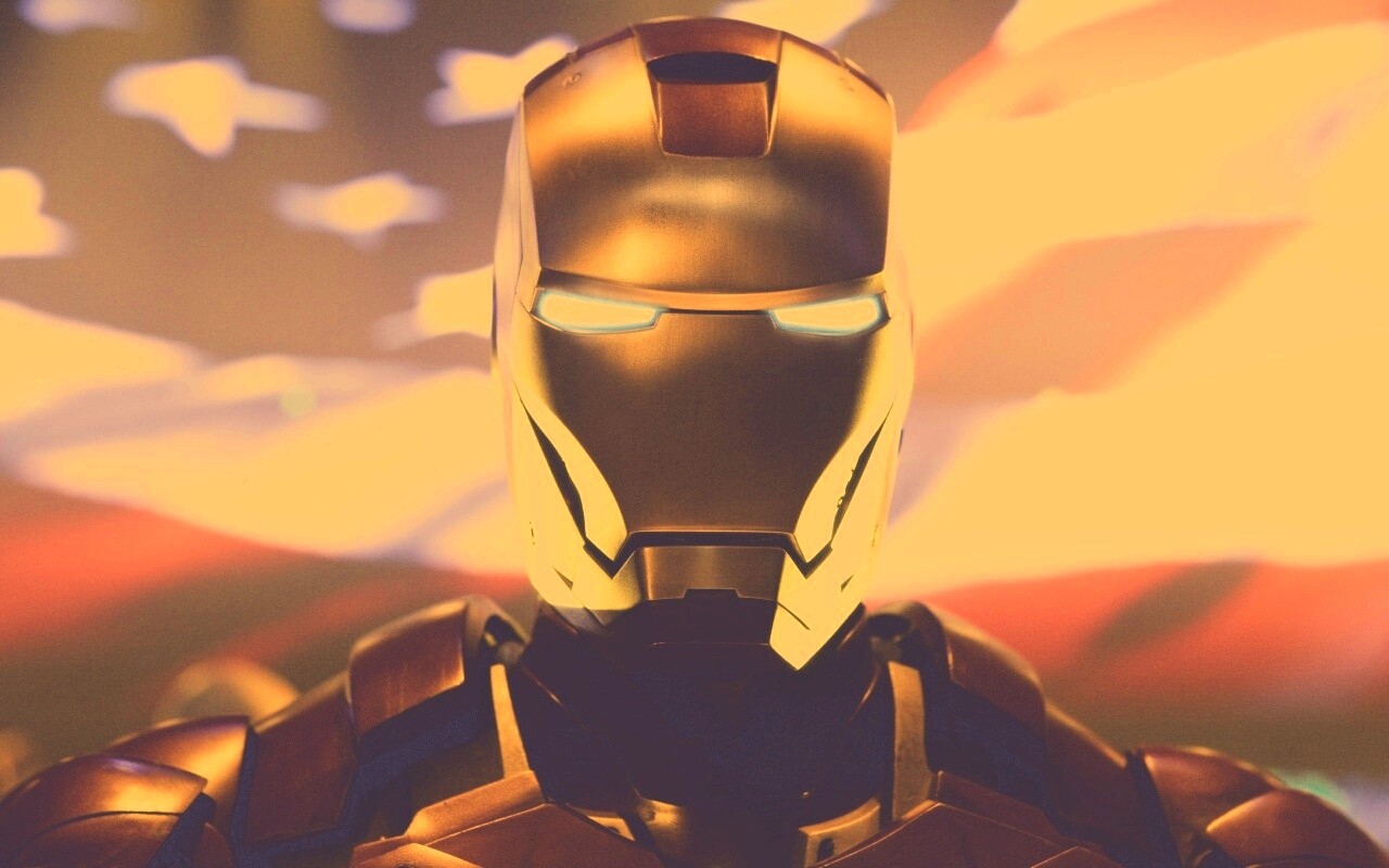 Железный человек на фоне американского флага обои