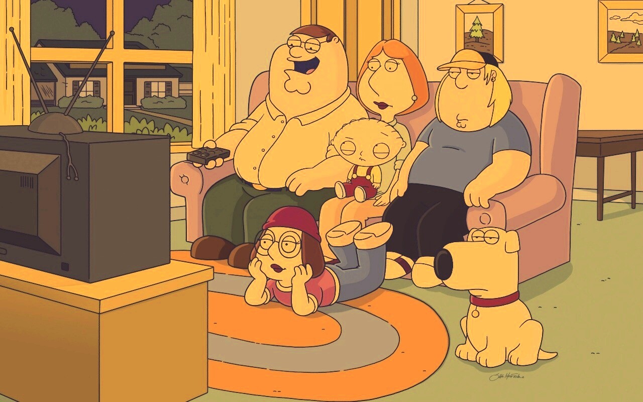 Гриффины всей семьей перед телевизором обои