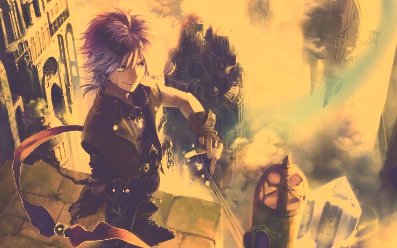 Анимешный парень с горстью кристаллов обои