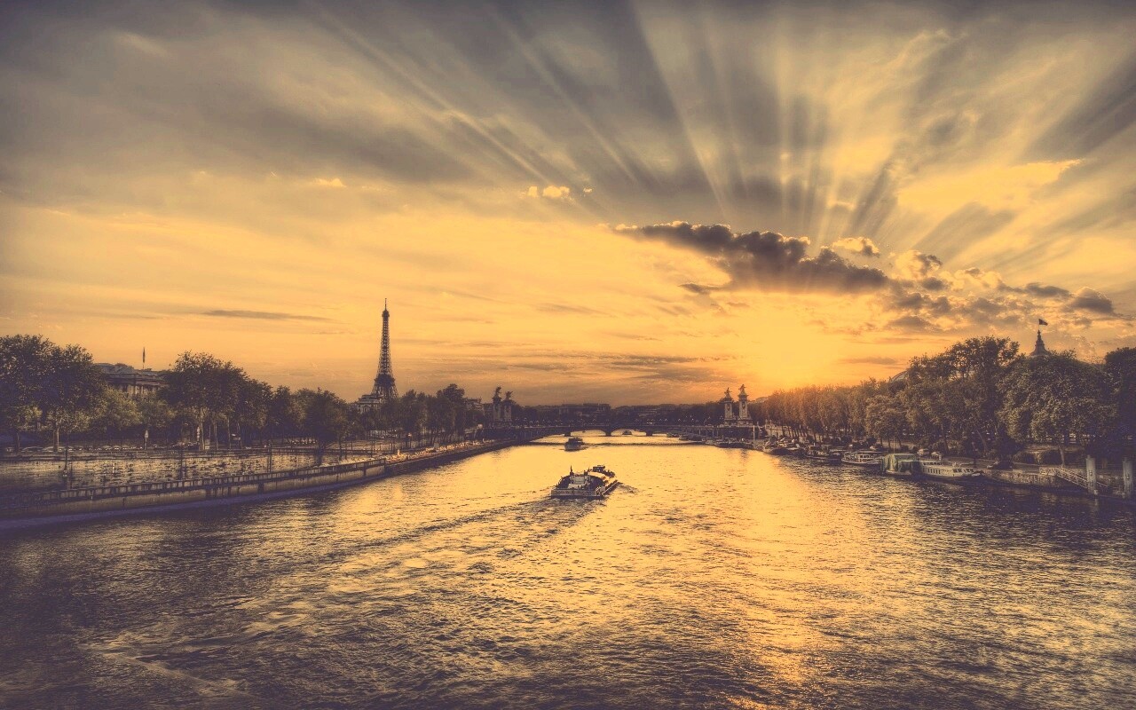 Закат над парижем HDR обои