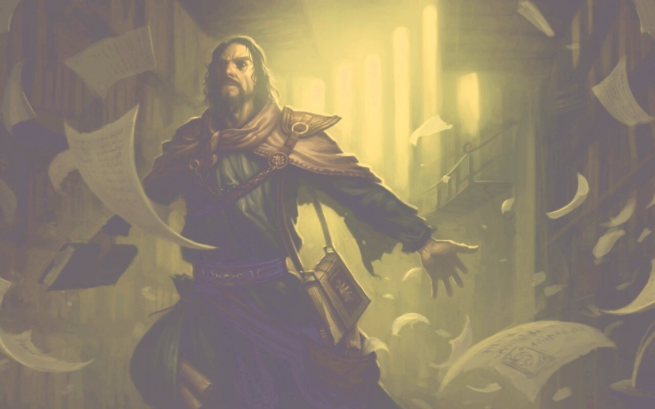 Маг в библиотеке обои