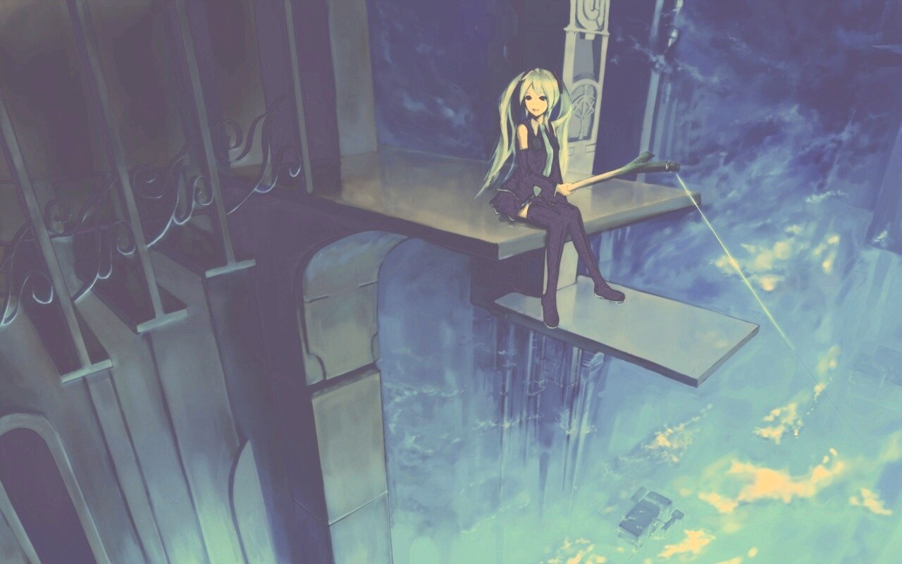 Хатсуне Мику с удочкой обои