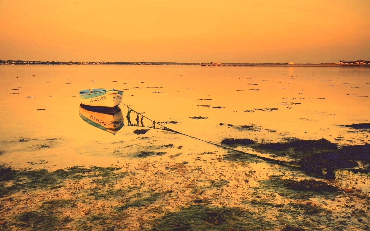 Лодка на илистом берегу обои