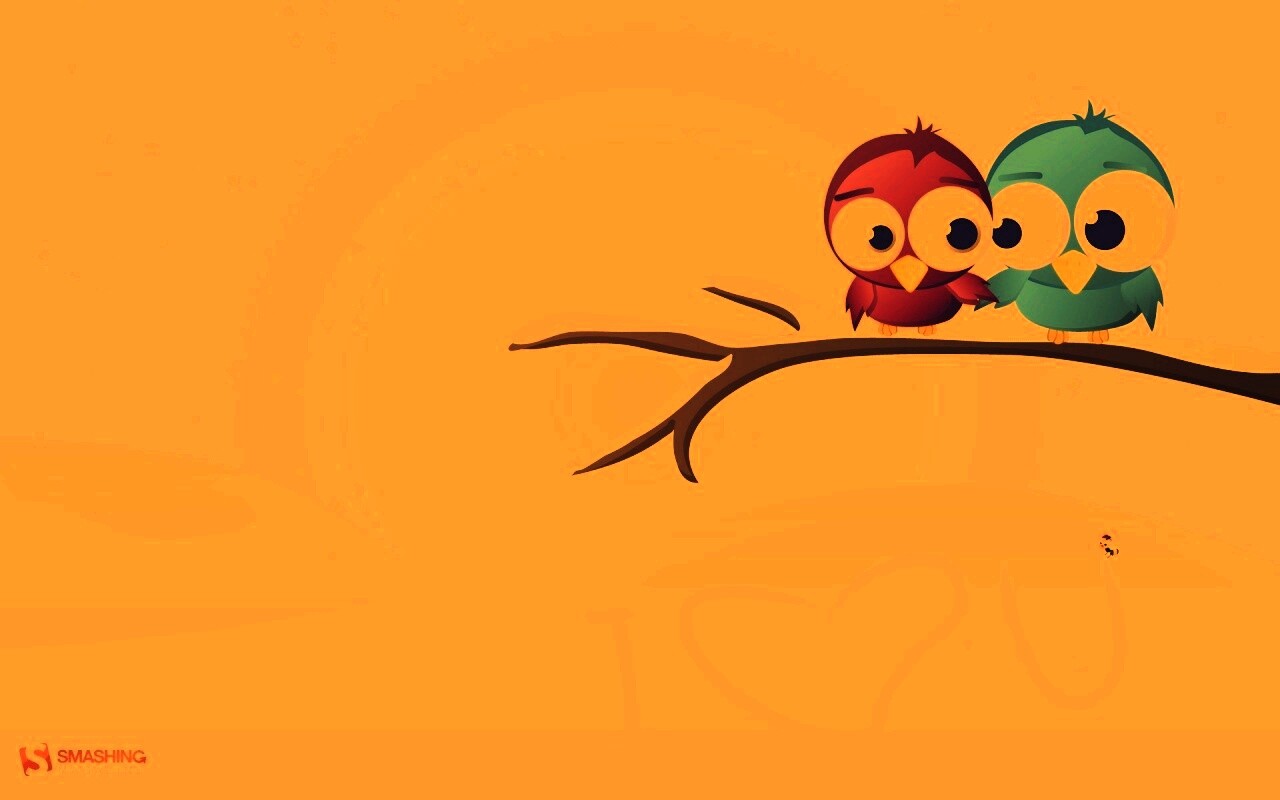 Две птички на ветке щебечут о любви обои