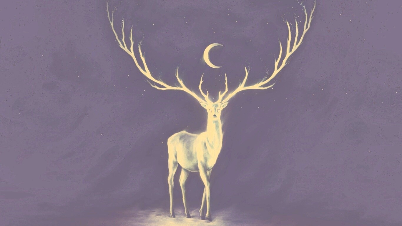 Олень в лунном свете обои