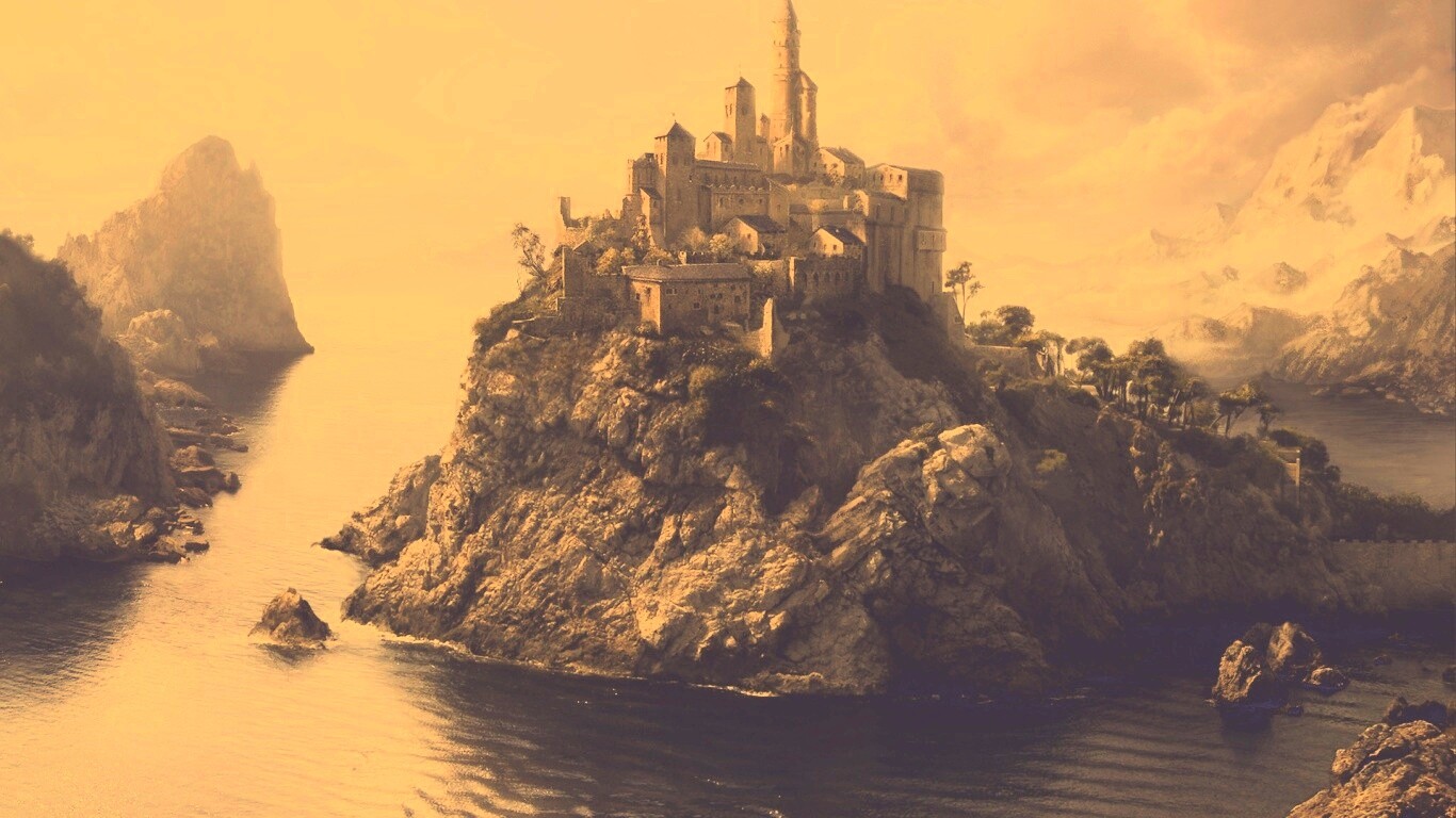 Замок на скале обои