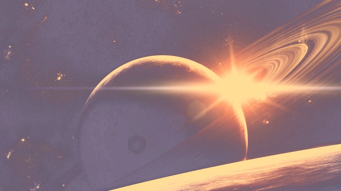 Солнце сквозь кольца Сатурна обои