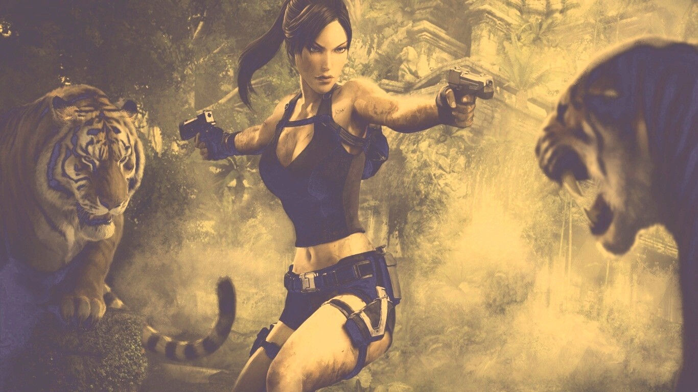 Лара Крофт протв тигров обои