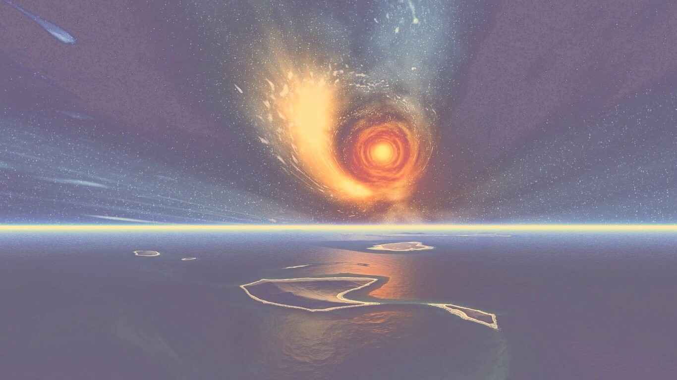 Красная дыра над океаном обои