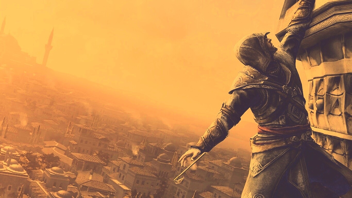 Ассасин лезет на башню обои