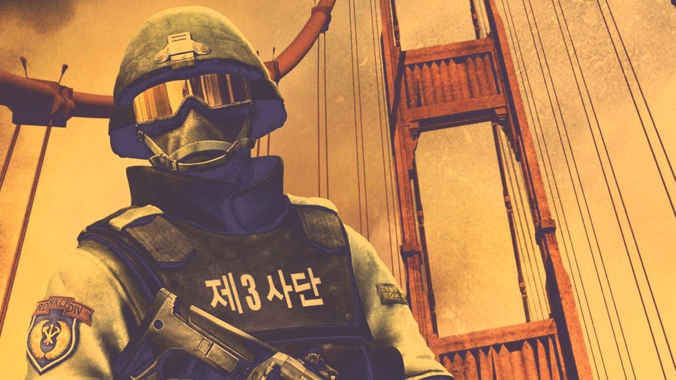 Солдат на мосту Золотые Ворота обои