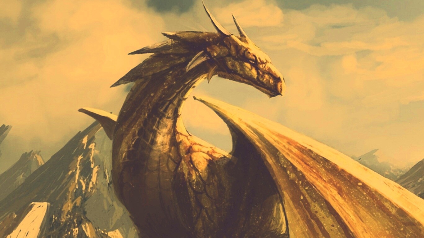 Дракон на вершине скалы обои