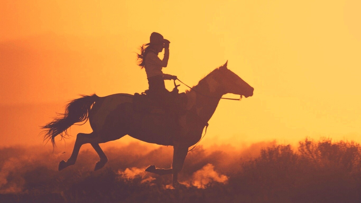 Наездница на закате обои