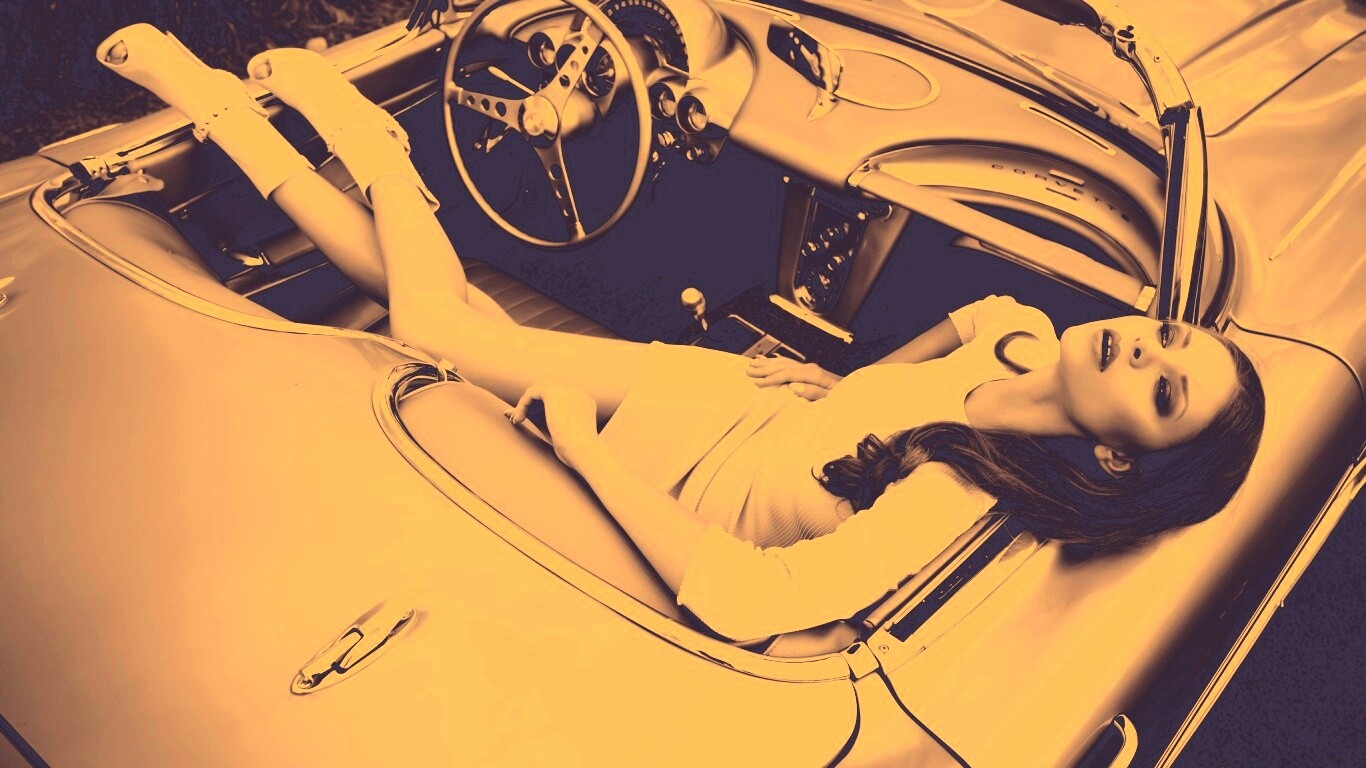 Женщина в кабриолете обои