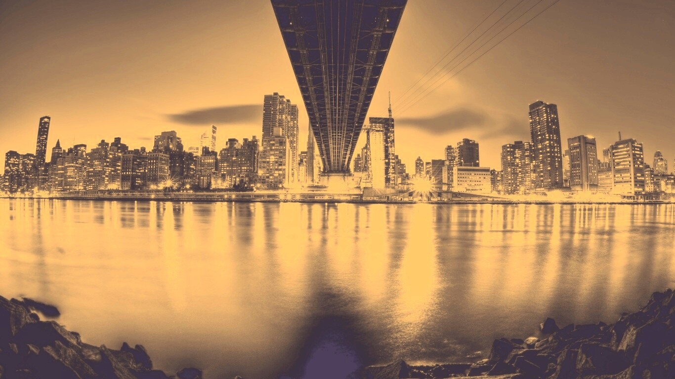 Вид на Остров Рузвельта из-под моста Квиснборо обои