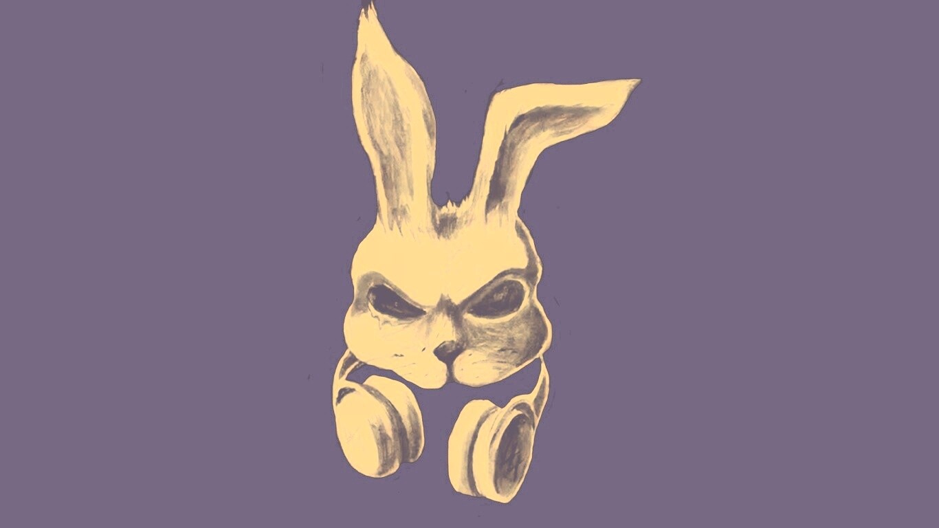 Кролик в наушниках обои