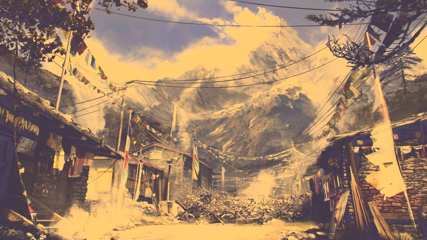 Загороженная улица в горах обои