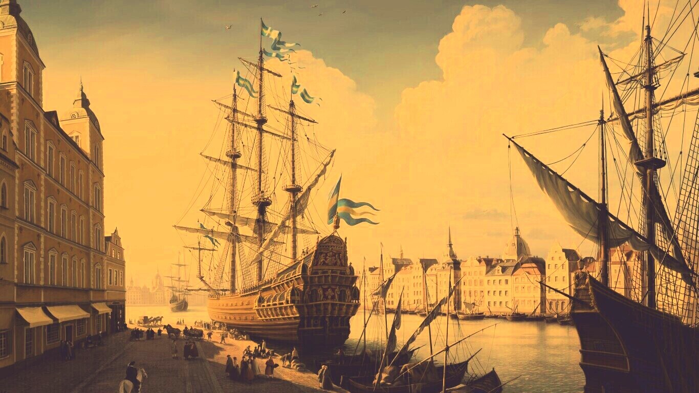 Парусник на набережной обои