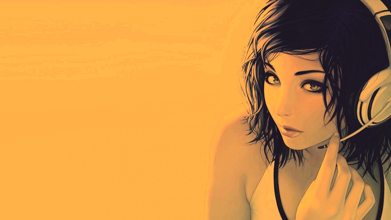 Сексуальная девушка в наушниках с микрофоном обои