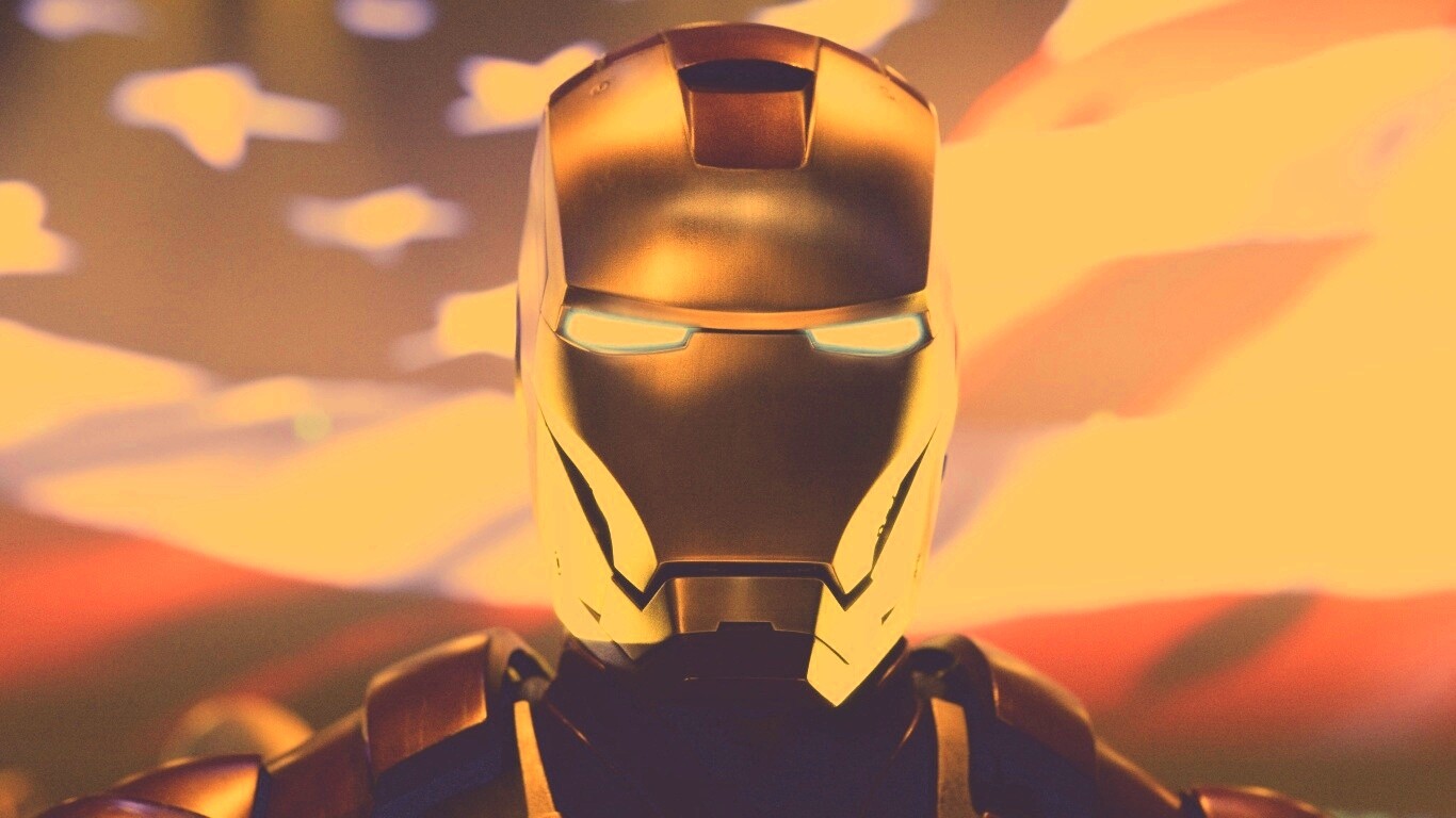 Железный человек на фоне американского флага обои