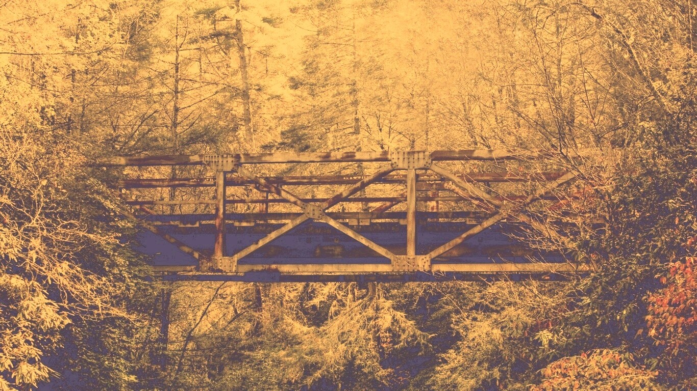 Металлический мост в лесной глуши обои