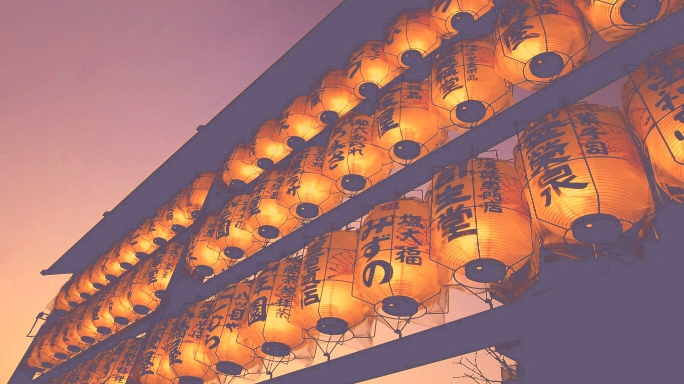 Японские фонарики вечером обои