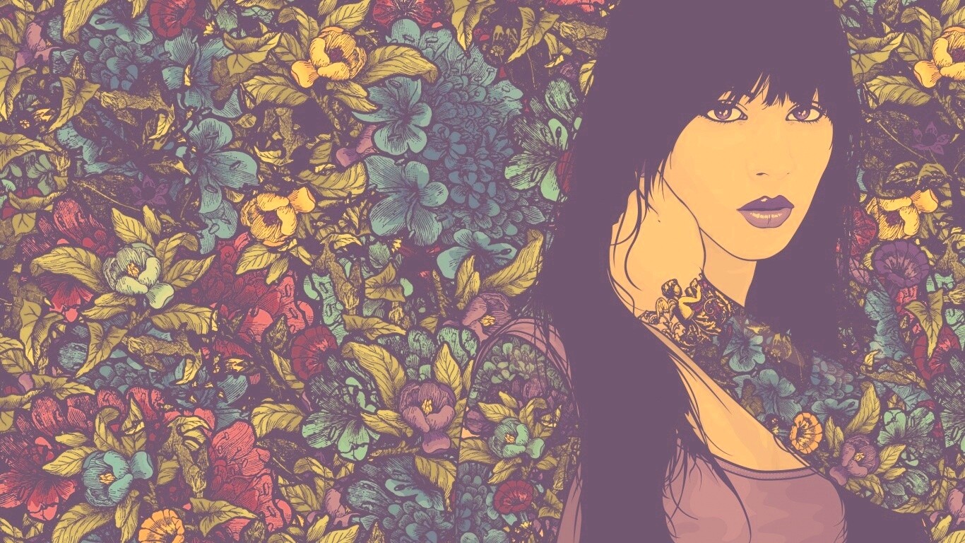 Девушка с цветочной тату обои