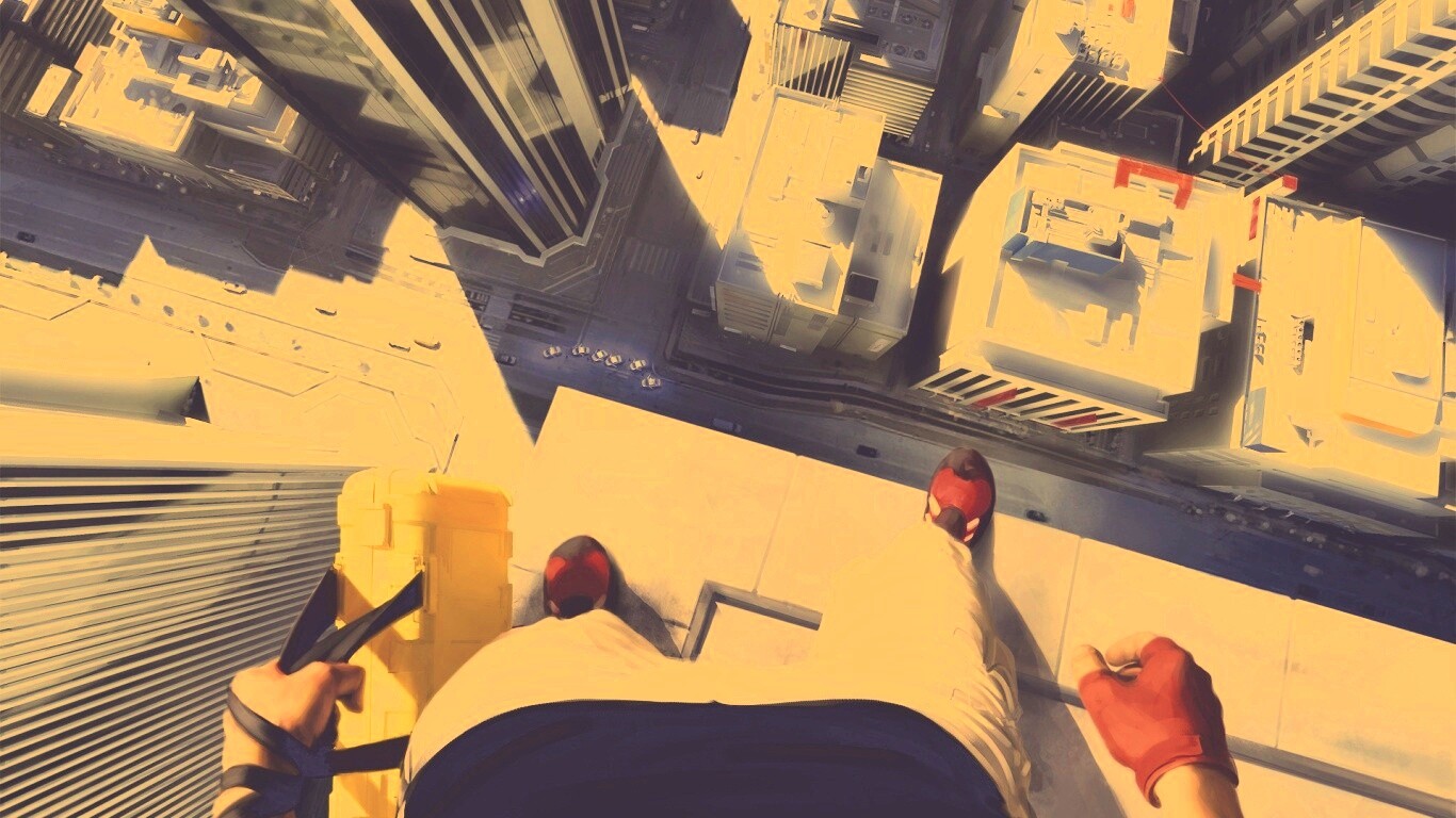 Фейт на краю небоскреба обои