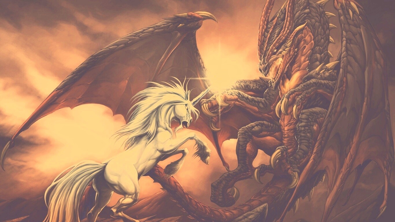 Дракон и единорог обои