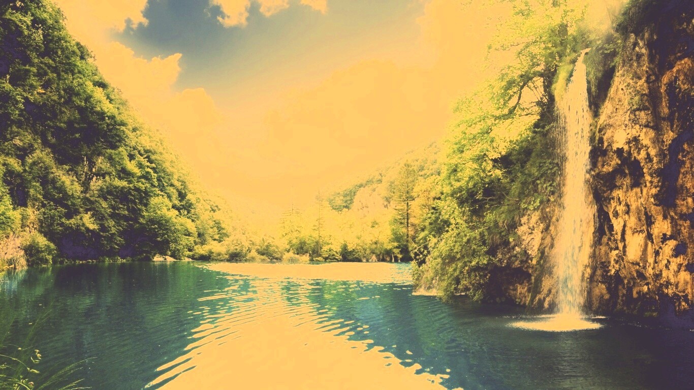 Водопад у реки обои