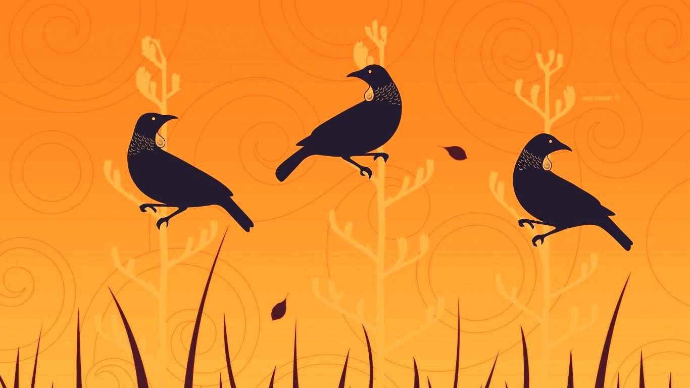 Векторные стилизованные птицы на ветках дерева обои