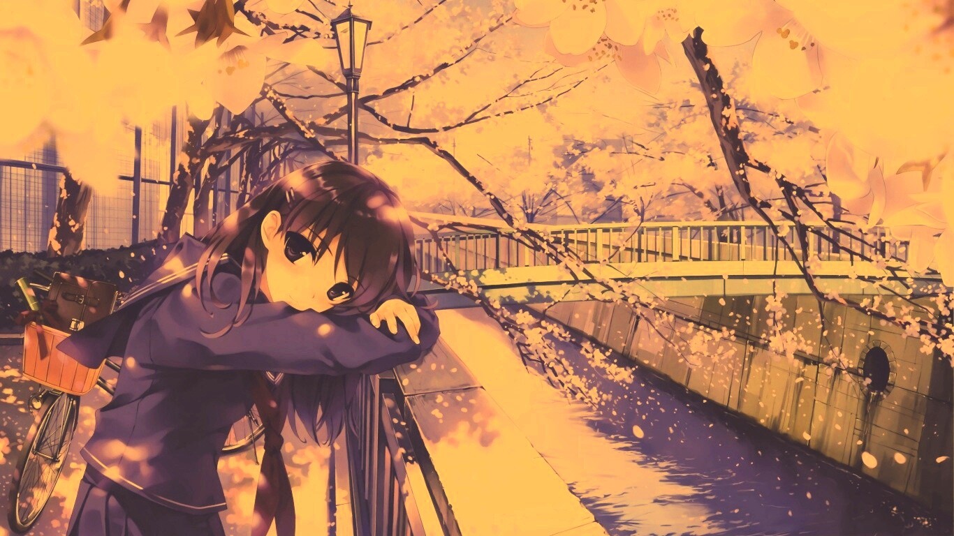 Девушка среди лепестков сакуры обои