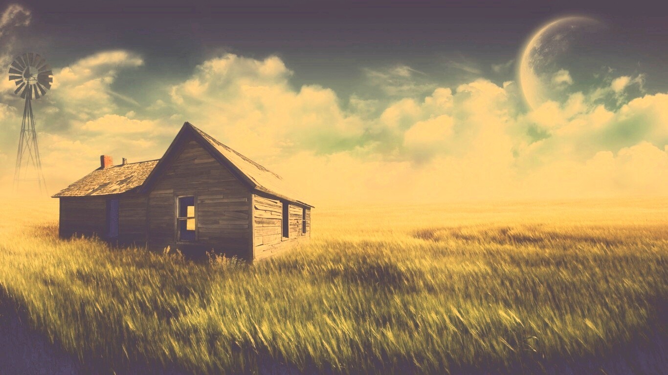 Домик в поле обои