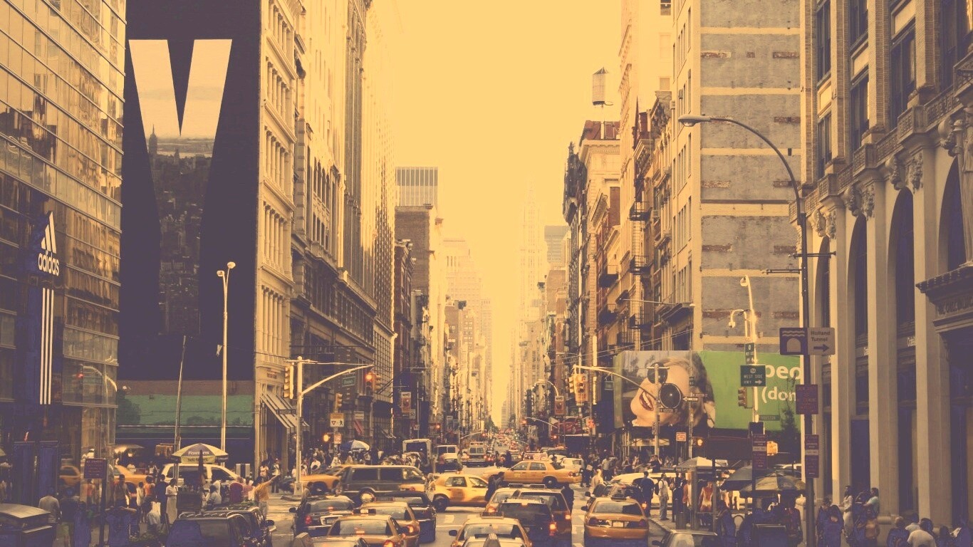 Людная Нью-Йоркская улица обои