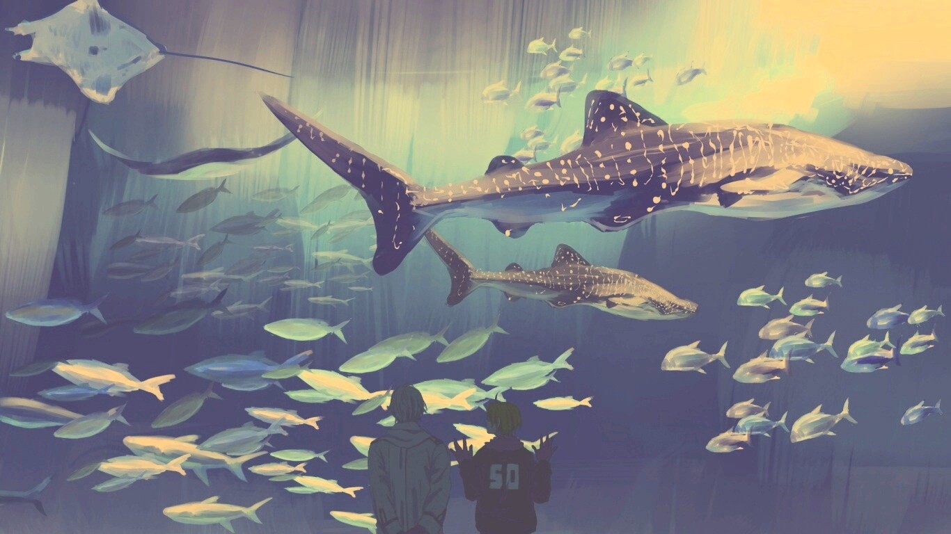 Двое в океанариуме обои