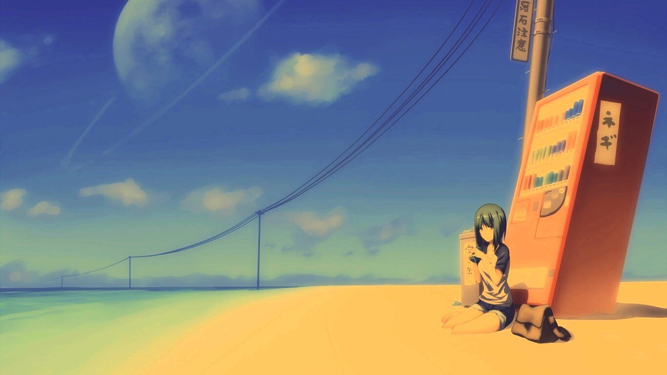 Девушка у автомата обои