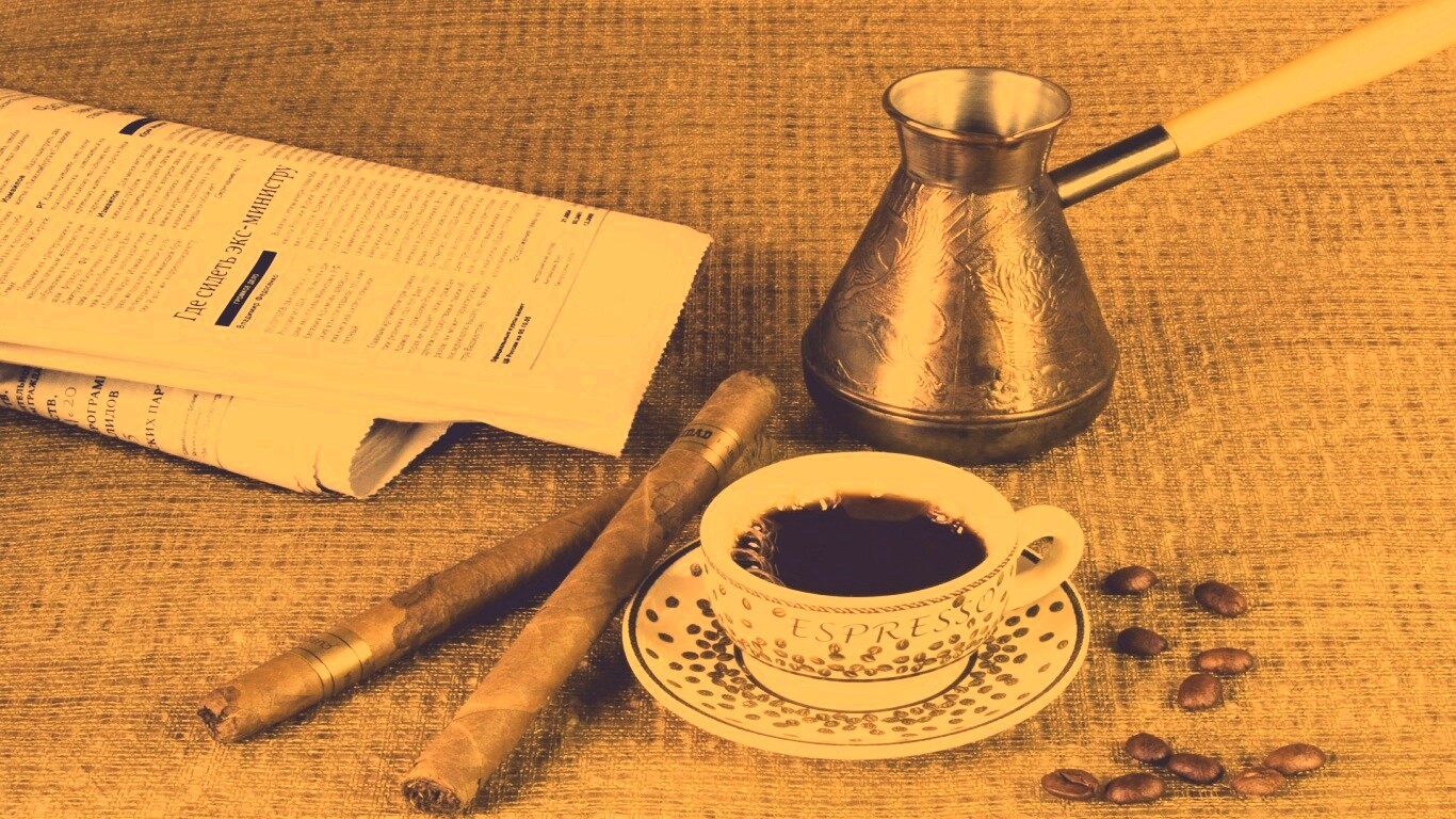 Утренний кофе, газета и сигары обои
