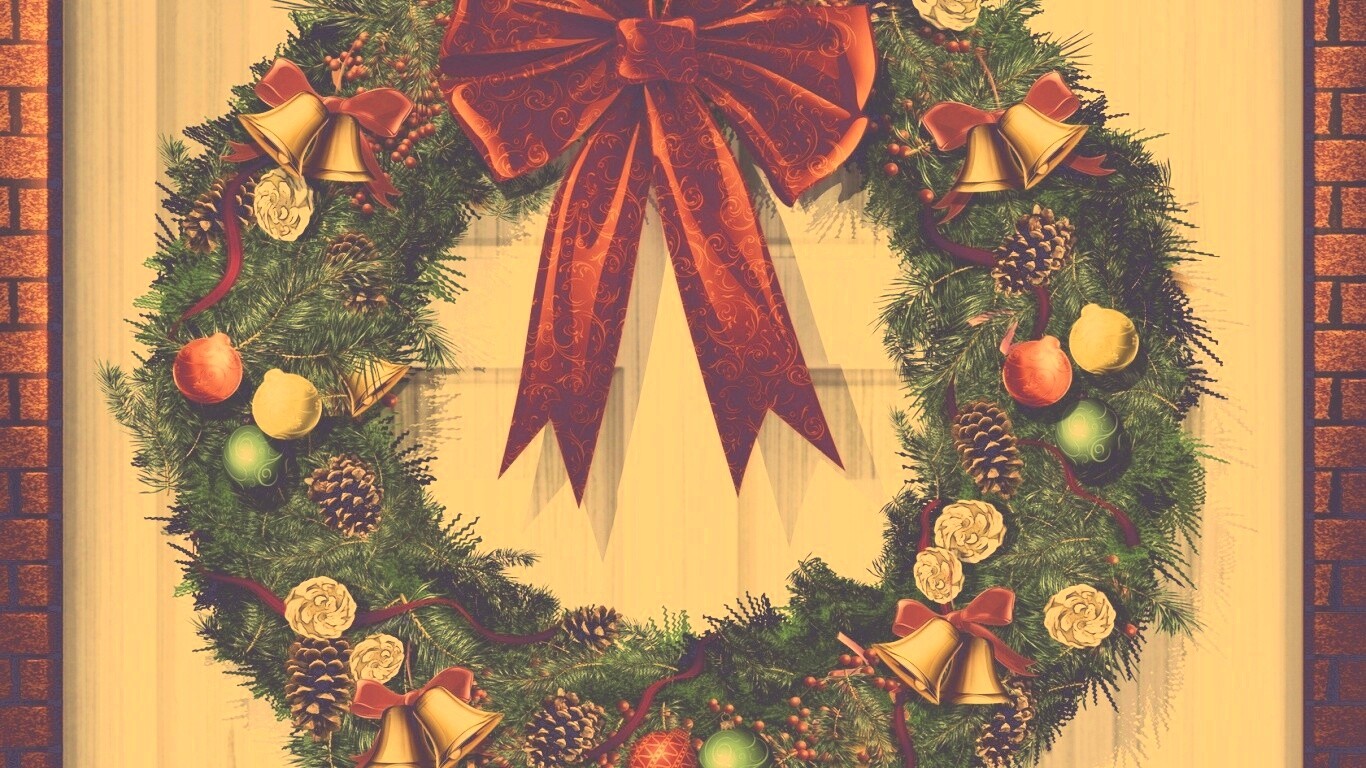 Новогодний венок на двери обои