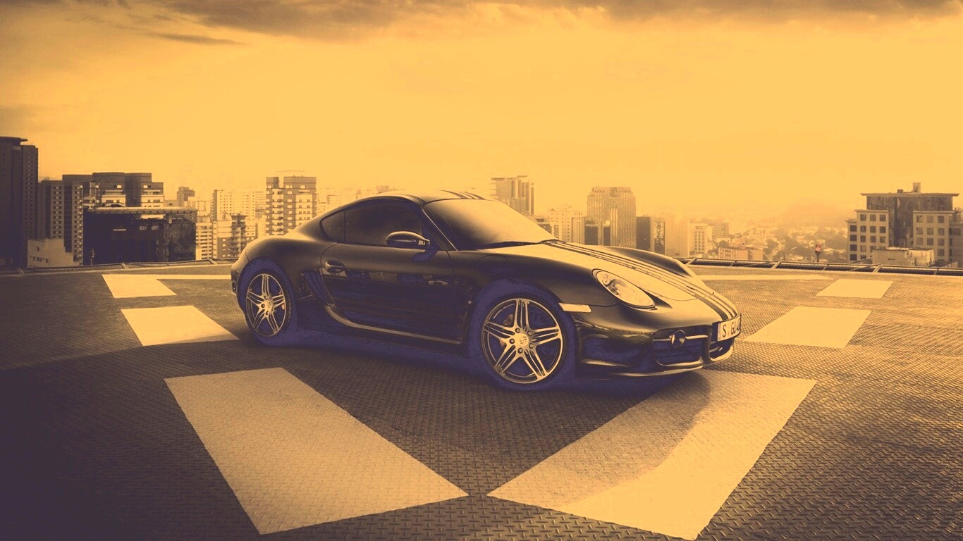 Порш на вертолетной площадке обои