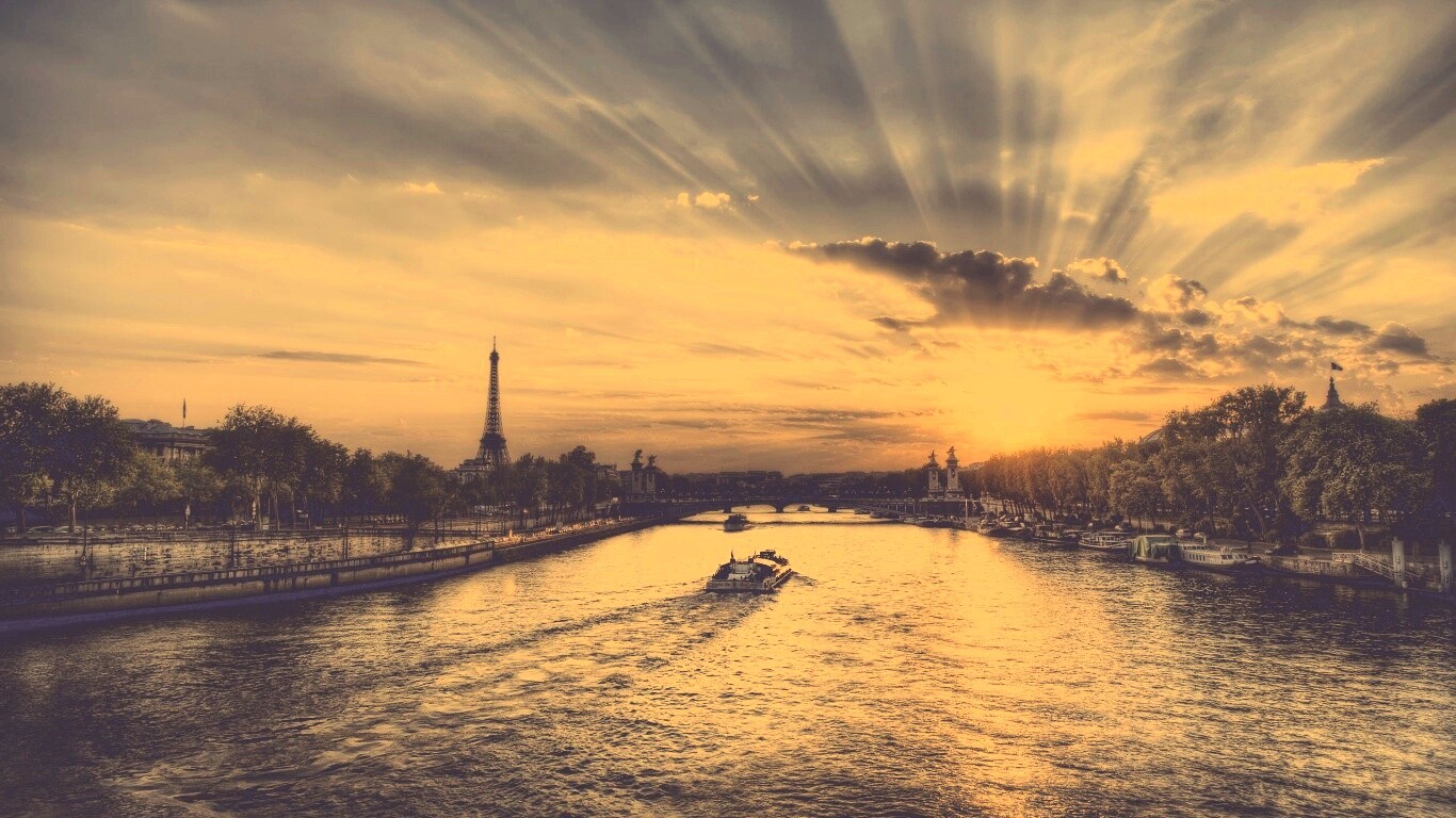 Закат над парижем HDR обои