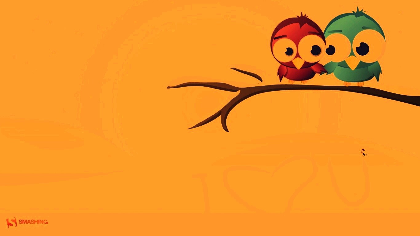 Две птички на ветке щебечут о любви обои