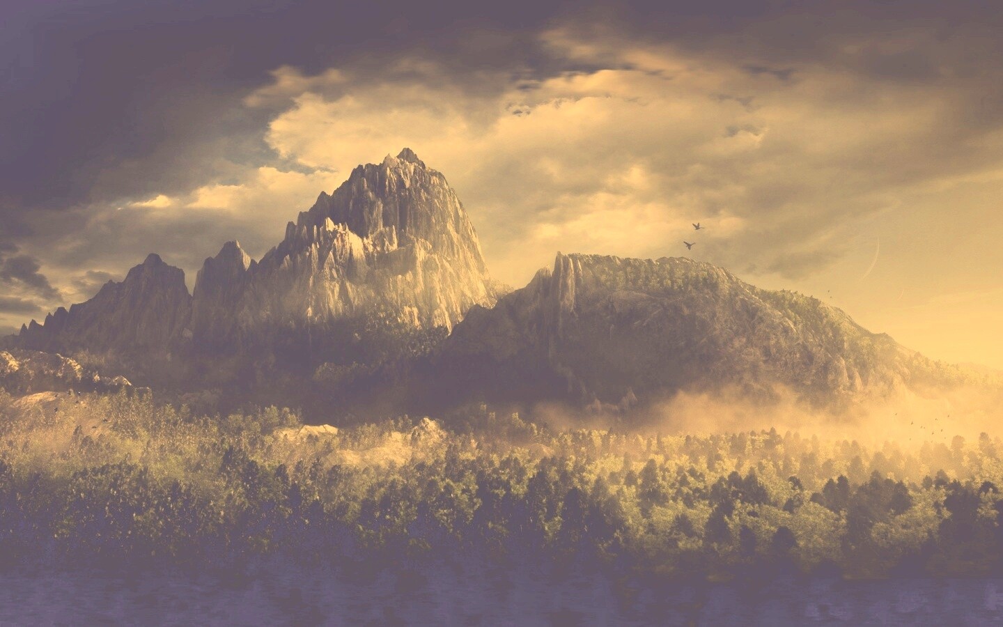 Горы посреди джунглей обои