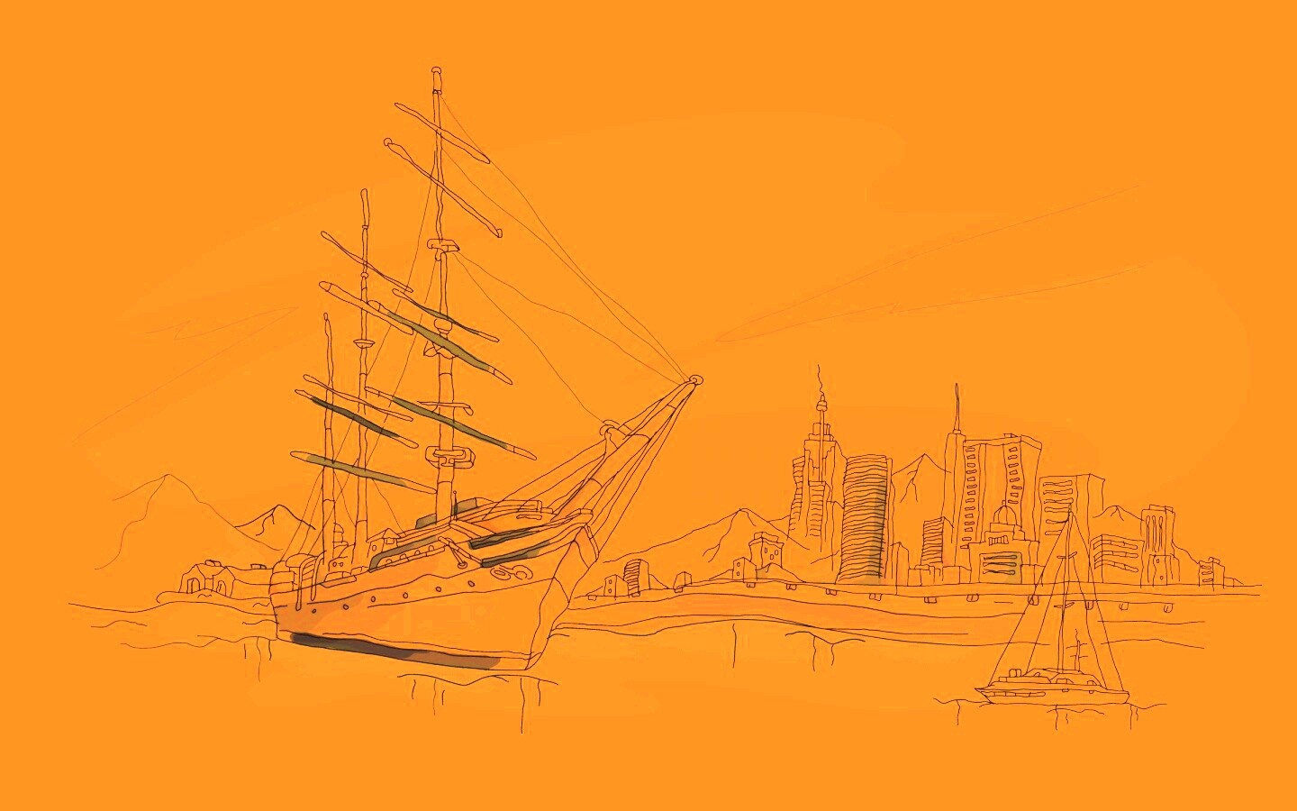 Парусник у города обои