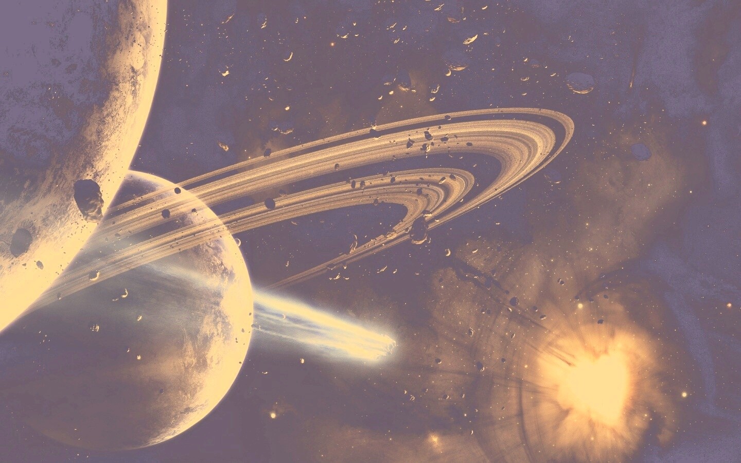 Голубой метеорит и туманность в виде сердца обои