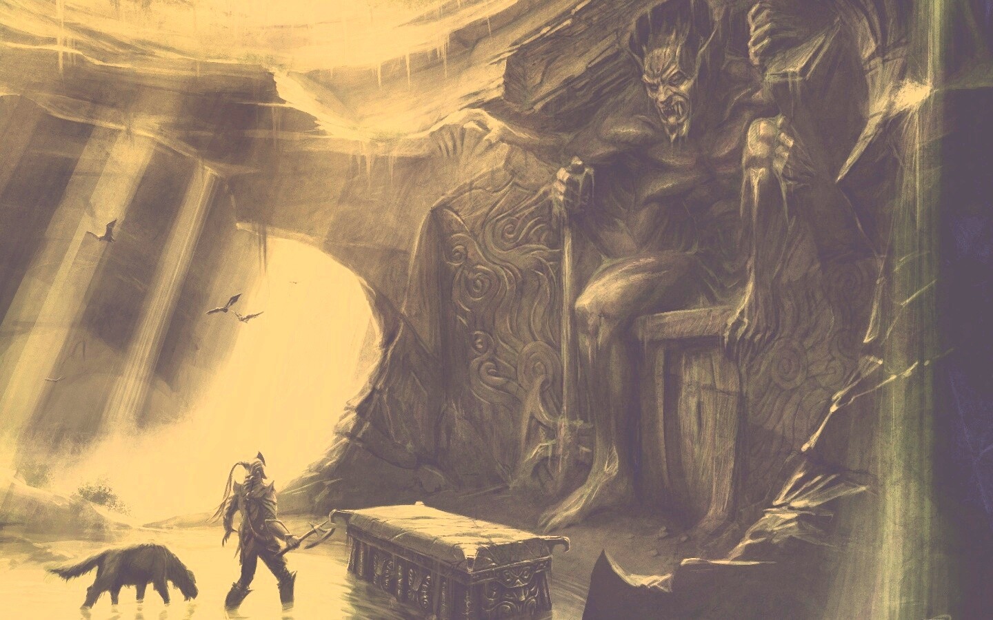 Довакин и Барбас в святилище Клавикуса Вайла обои