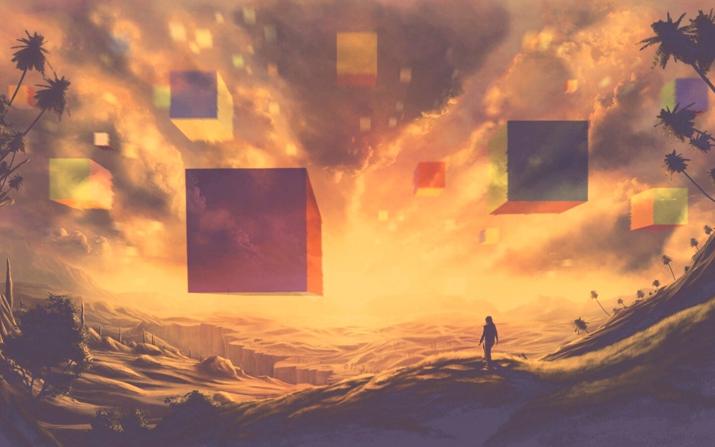 Кубы в небе обои