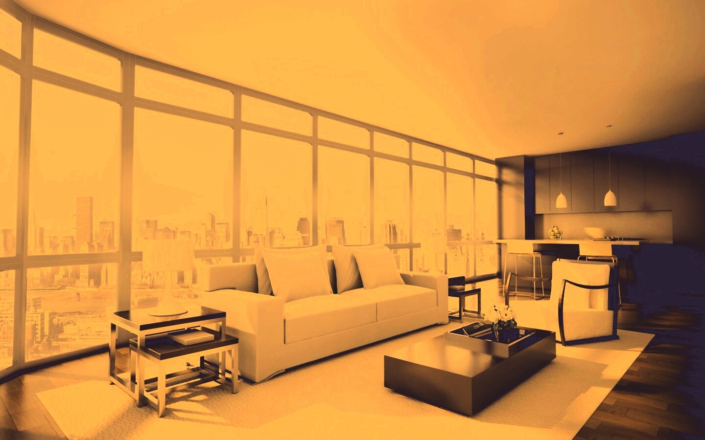 Квартира с видом на мегаполис обои