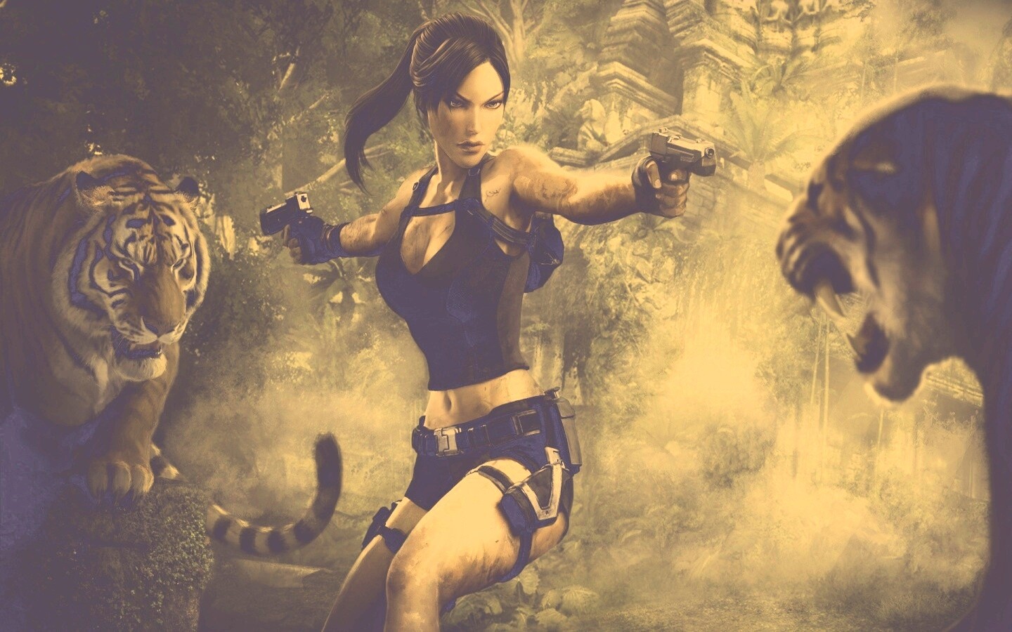 Лара Крофт протв тигров обои