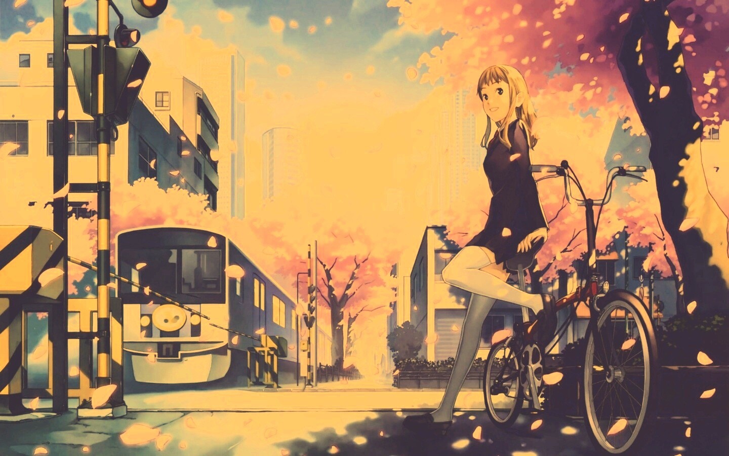 Японская школьница на велосипеде обои