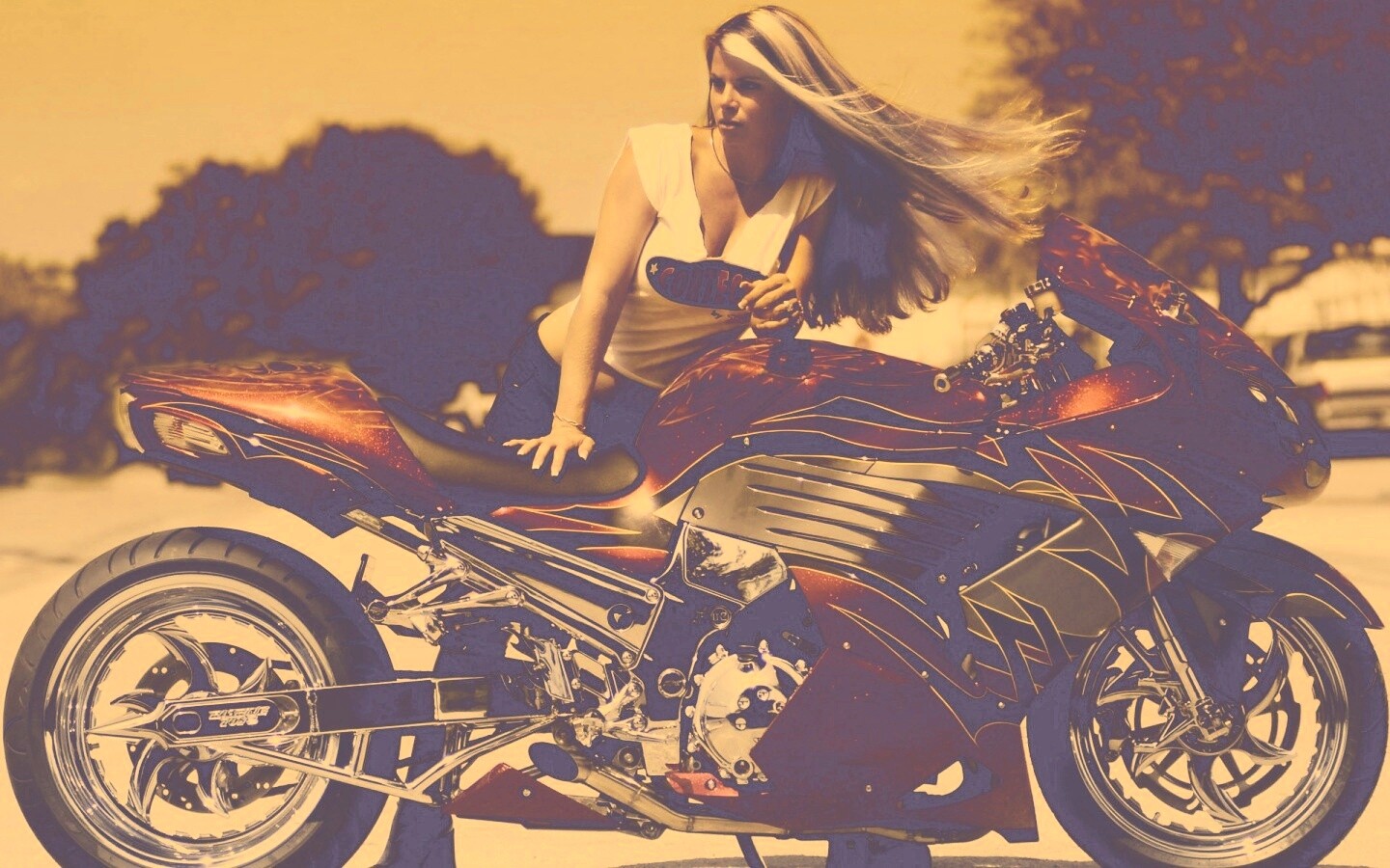 Девушка и байк обои